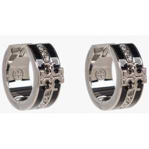 Tory Burch Kira Black & Silver Crystal Hoop Huggy Earrings - NWOT